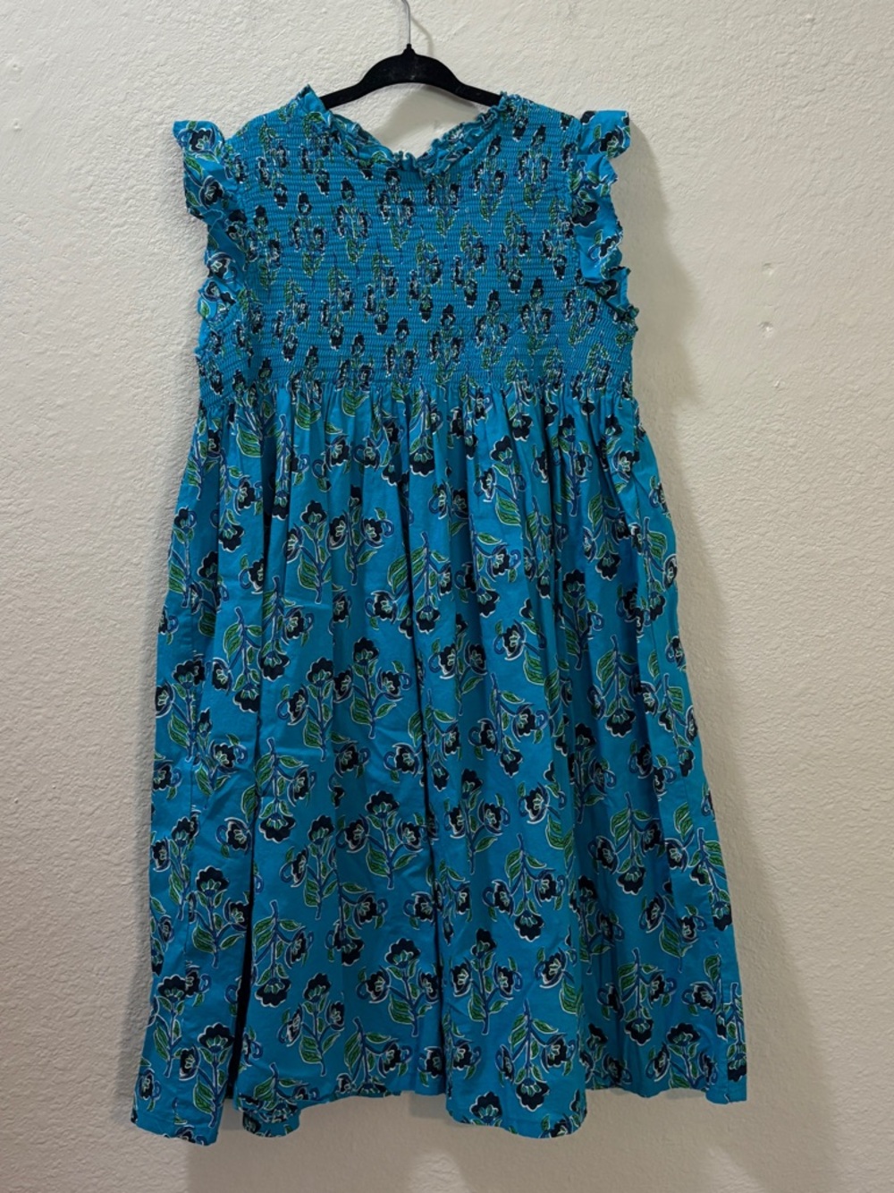 French Connection Girls Blue Floral Smocked Dress Size Medium (10/12)